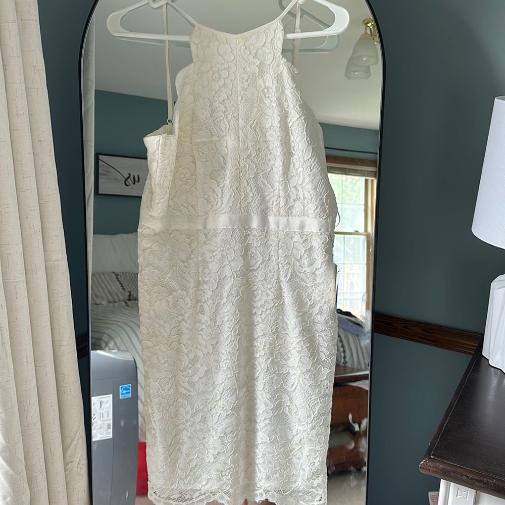 NWT Lulus White Halter Dress with Lace Detail
